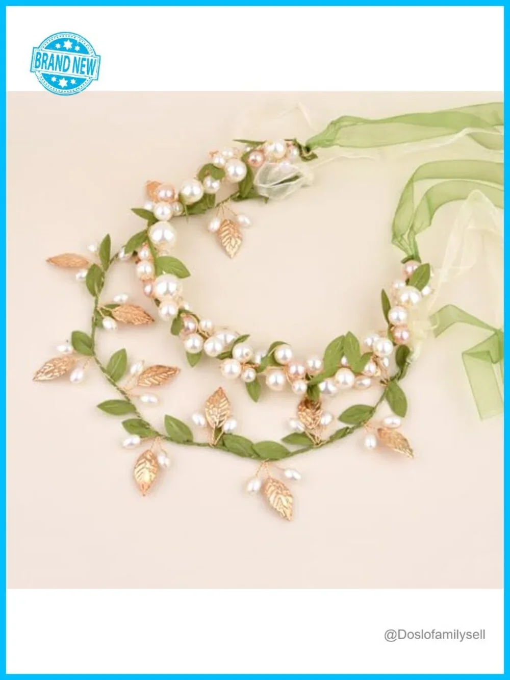 2 Pcs Faux Pearl Leaf Hair Vine Ribbon Headband Fairy Wedding Hair Accessory